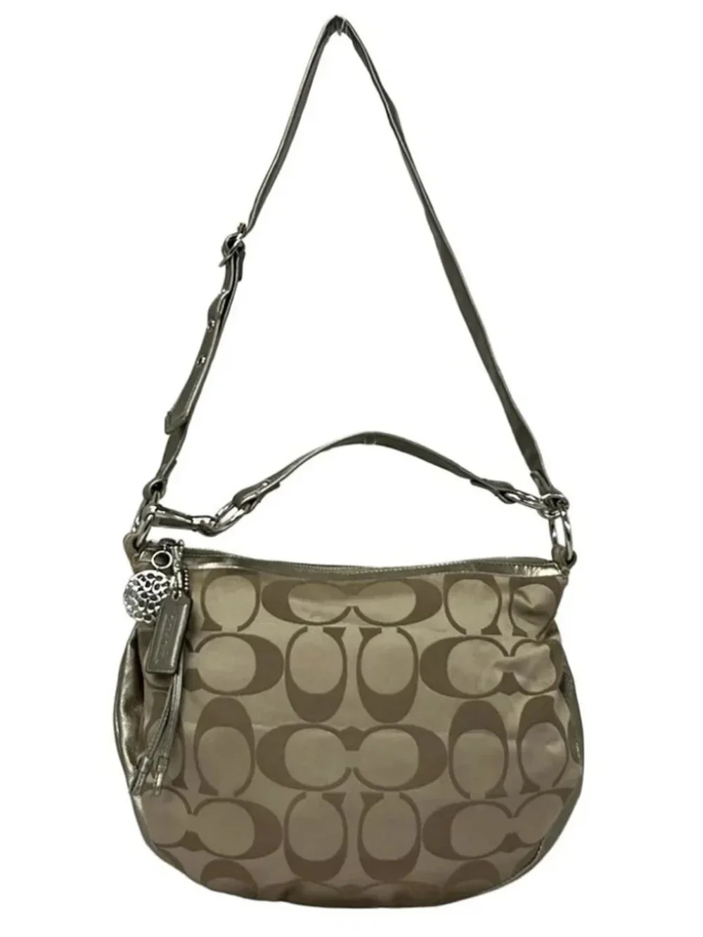COACH Alicesignature Convertible Hobo Bag 13707 Dark Brown Beige Gold Jacquard